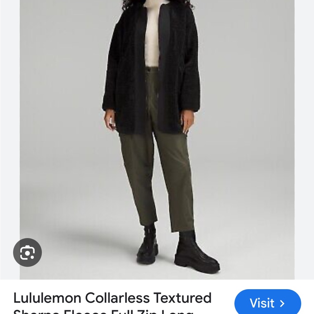 Lululemon Collarless Textured Sherpa Fleece Full Zip Long Black Jacket Sz 2